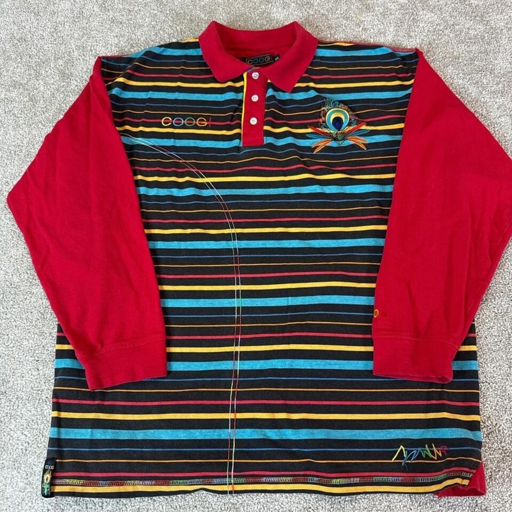 Y2K Coogi Stripe Long Sleeve Polo Shirt Men's 3XL Vintage 2000s Streetwear
